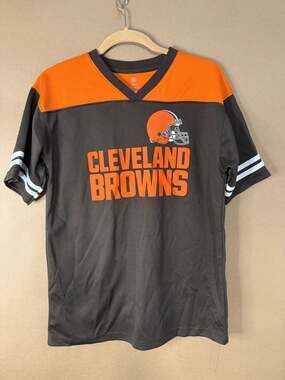 Cleveland Browns NFL Womens XL 18-20 Football Jersey Shirt Brown Orange V Neck